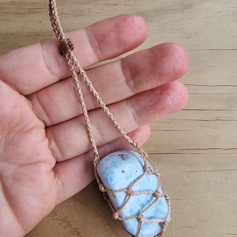 Larimar Adjustable MicroMacrame Interchangeable Basket Necklace