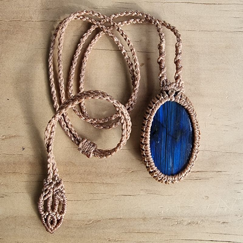 Blue Labradorite Adjustable Micromacrame Necklace