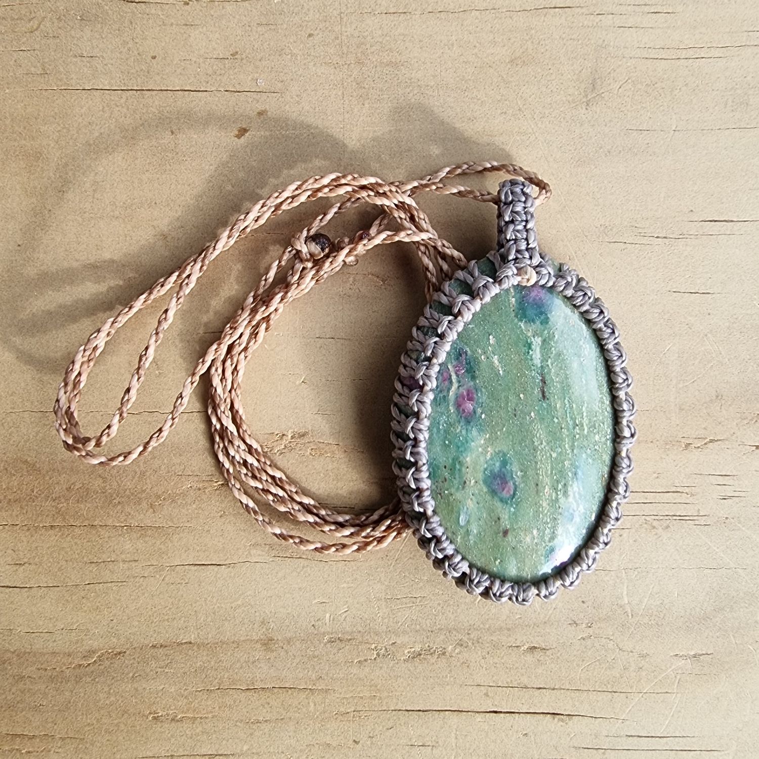 Ruby Fuschite Adjustable Micromacrame Necklace
