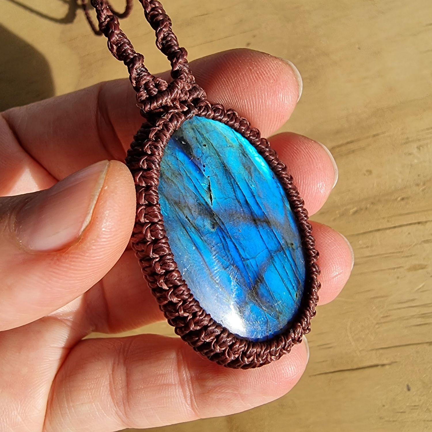 Blue Labradorite Adjustable Micromacrame Necklace