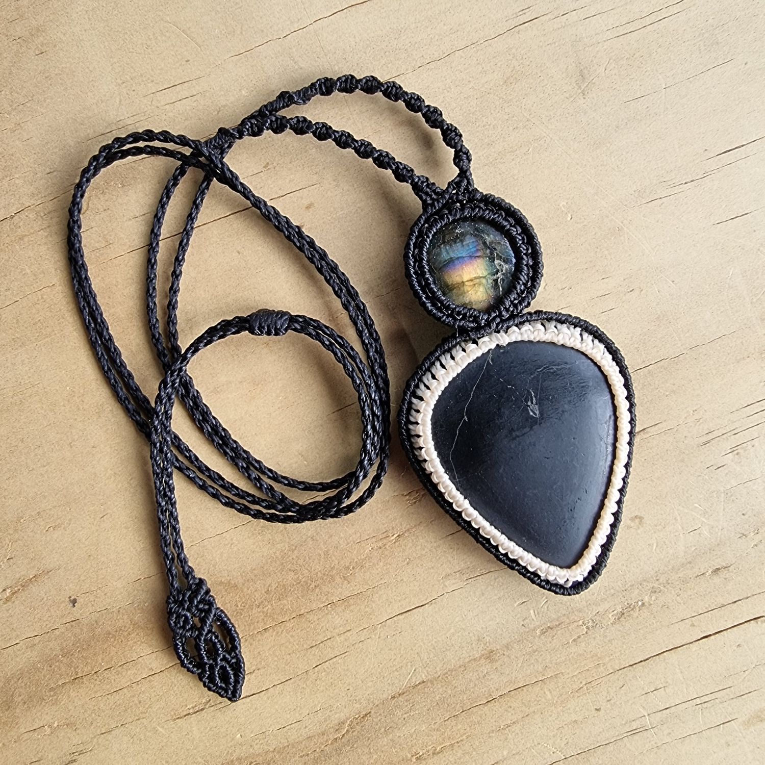 Labradorite &amp; Shungite Adjustable Micromacrame Necklace