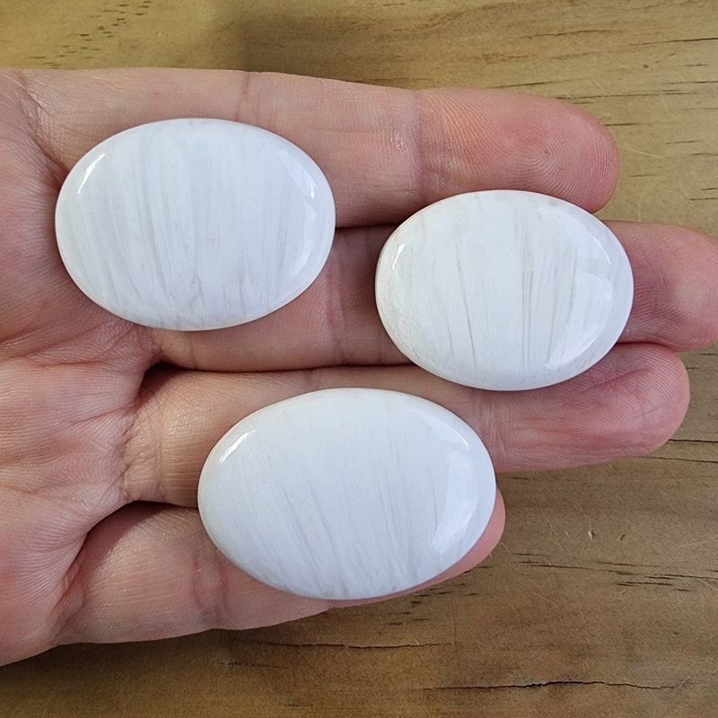 3 x Scolecite Cabochon Lot / Pendant Lot for jewelry making or diy craft projects 25.7gr