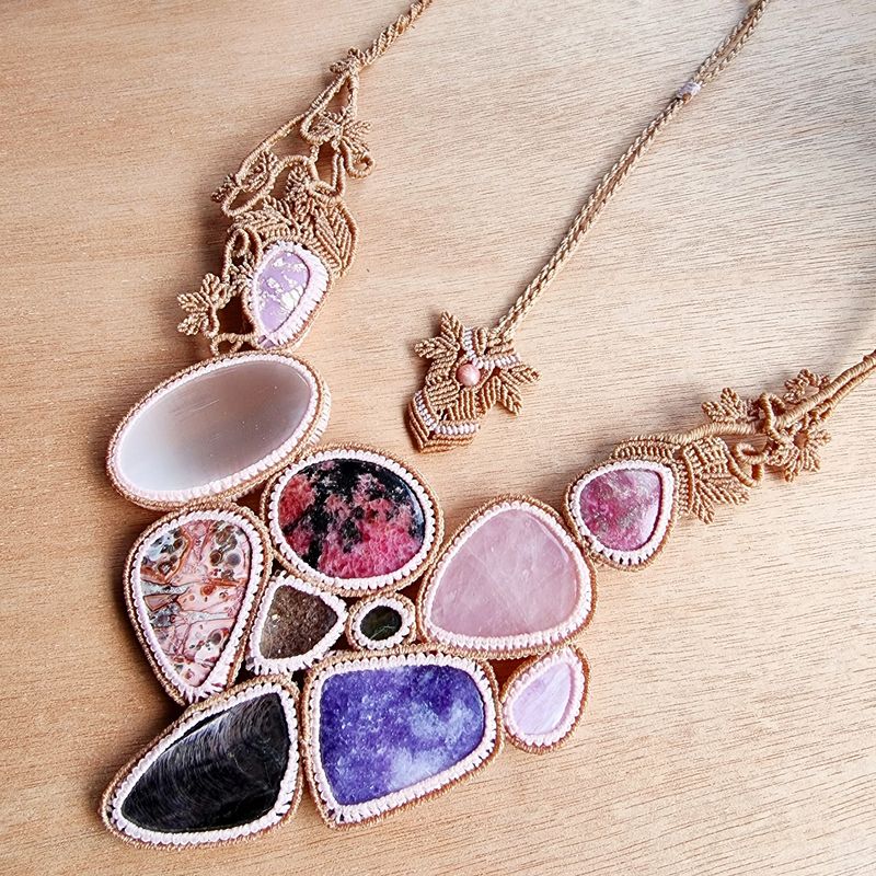 Heart Amulet Adjustable Micromacrame Necklace
