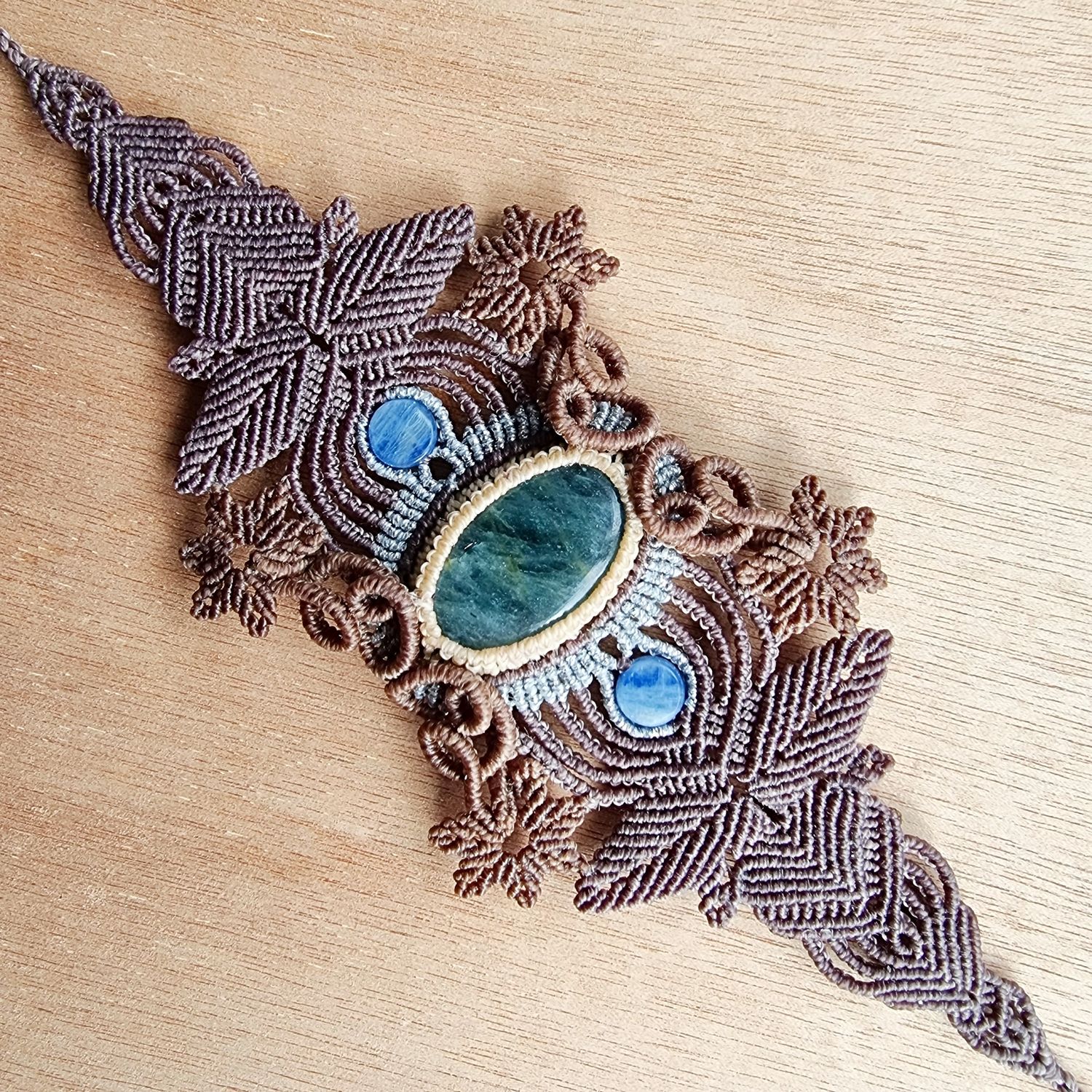 Aquamarine &amp; Blue Kyanite Micromacrame Cuff Bracelet 