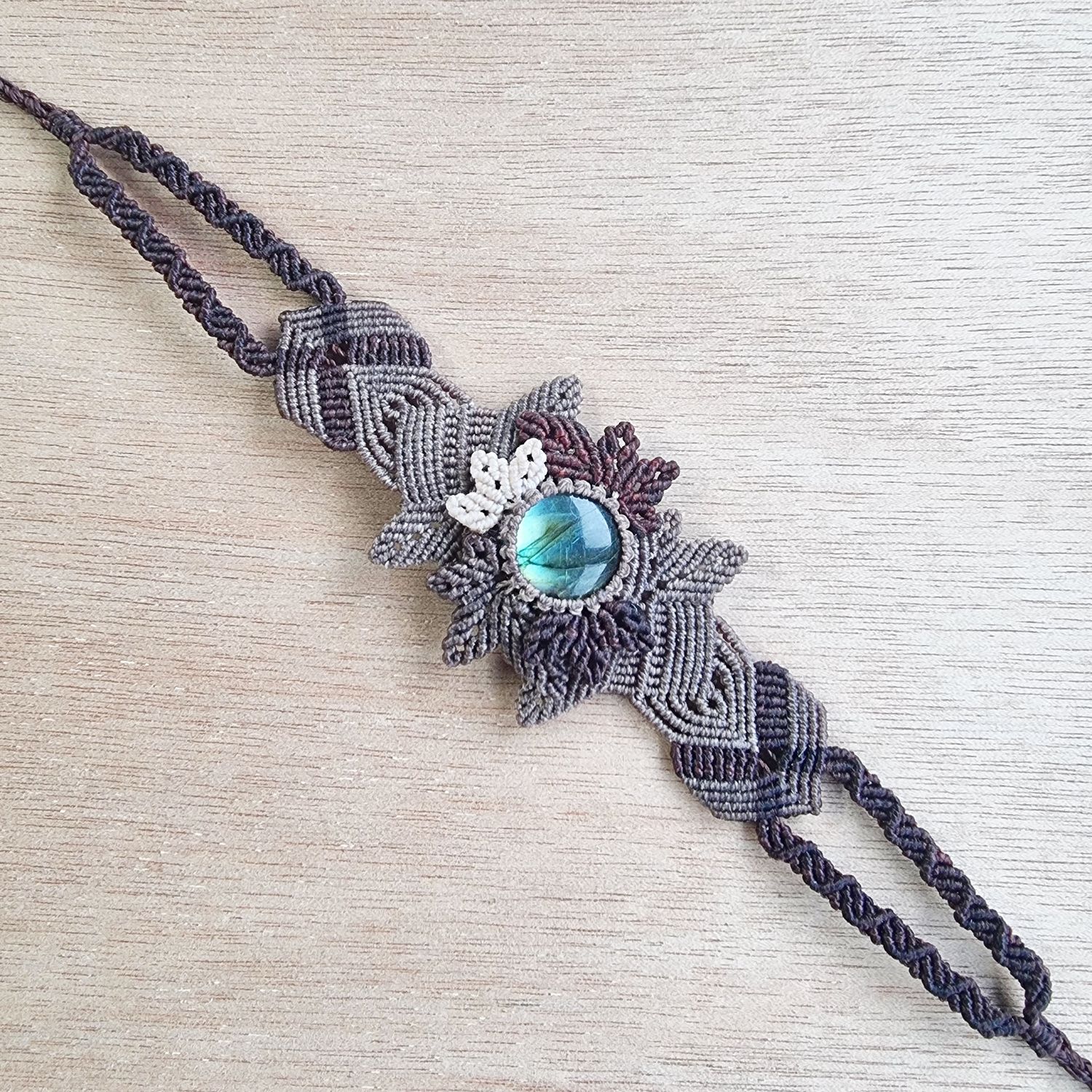 Labradorite Micromacrame Cuff Bracelet 