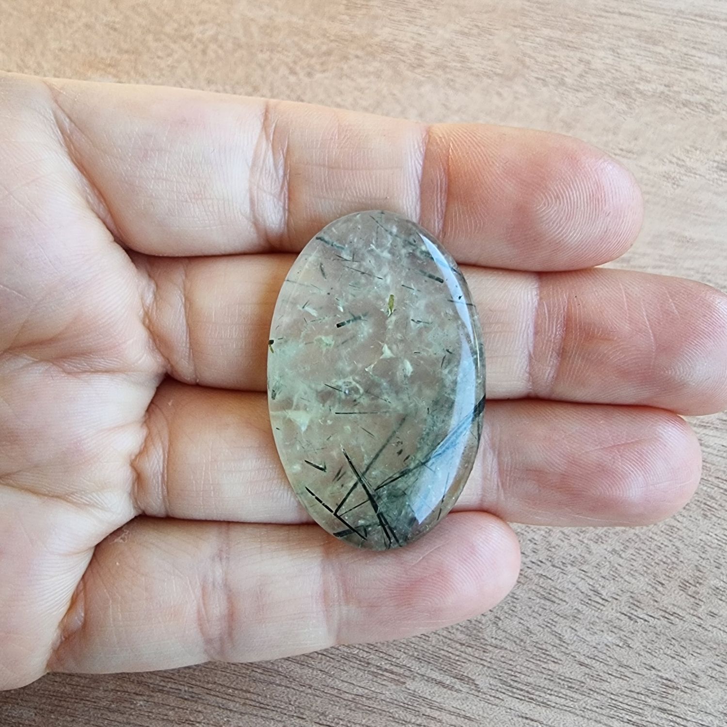 Prehnite with Epidote Cabochon / Pendant for jewelry making or diy craft projects 14.1gr