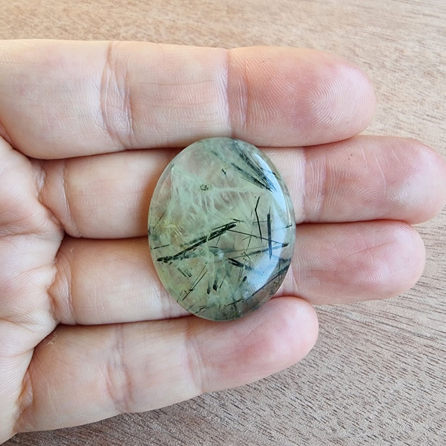 Prehnite with Epidote Cabochon / Pendant for jewelry making or diy craft projects 12gr