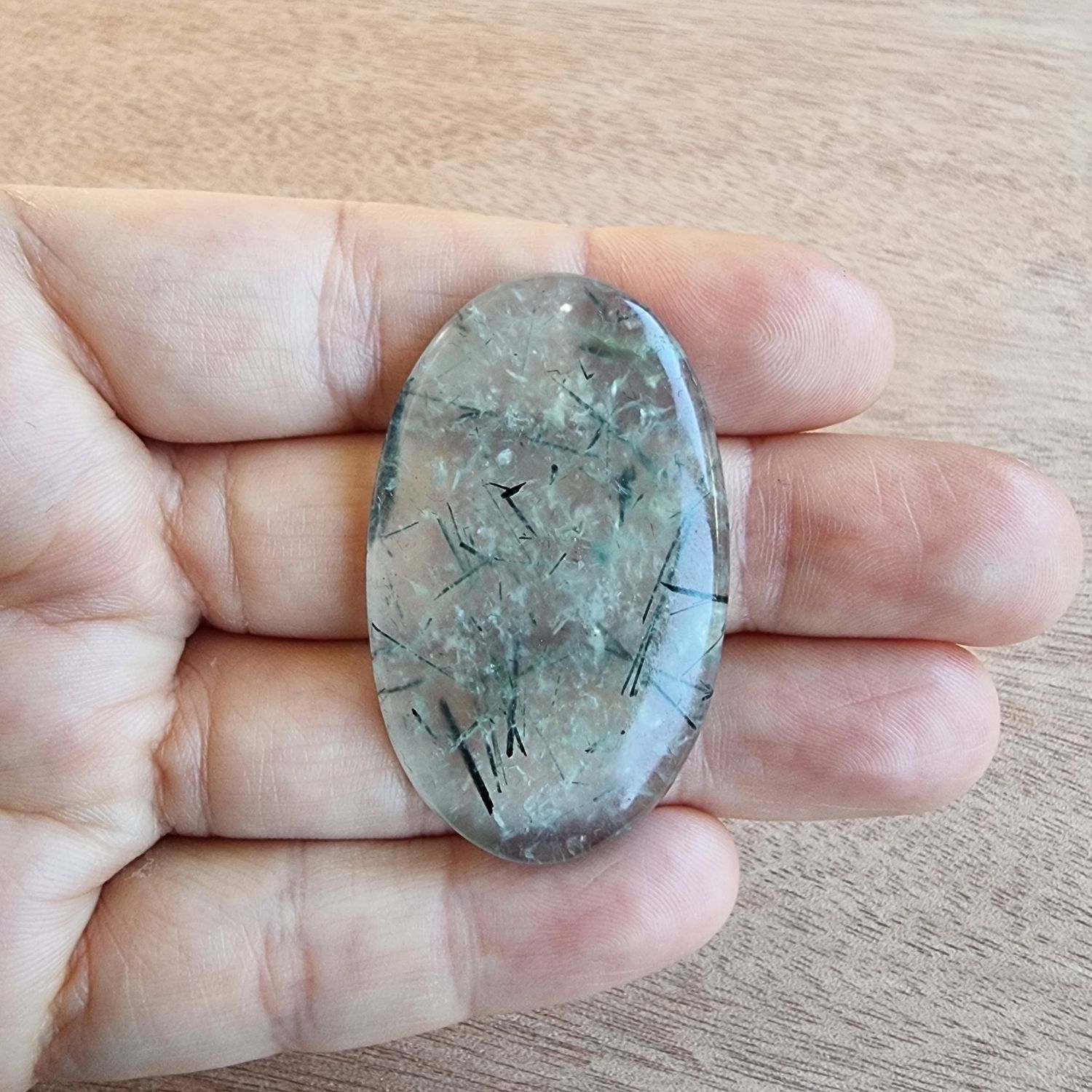 Prehnite with Epidote Cabochon / Pendant for jewelry making or diy craft projects 19gr