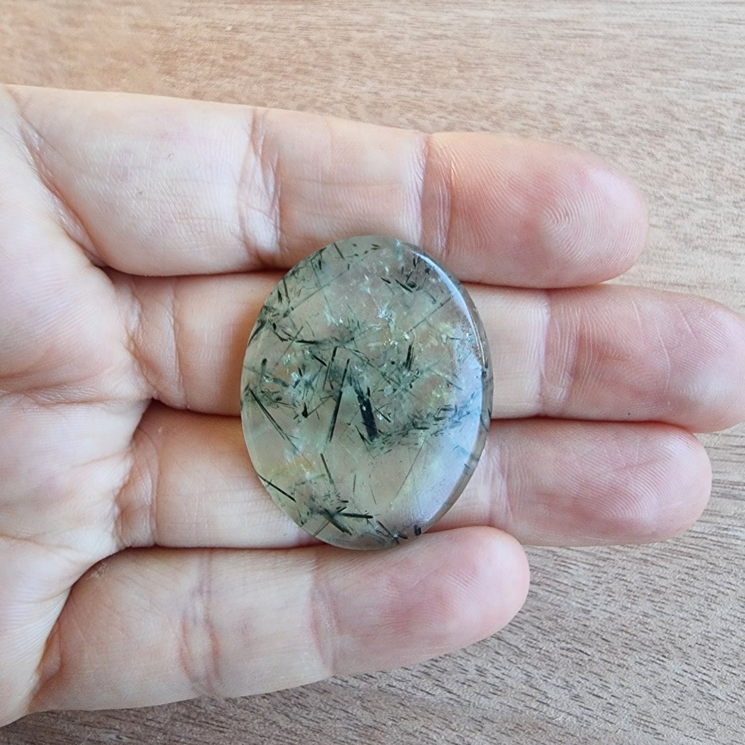 Prehnite with Epidote Cabochon / Pendant for jewelry making or diy craft projects 12.1gr