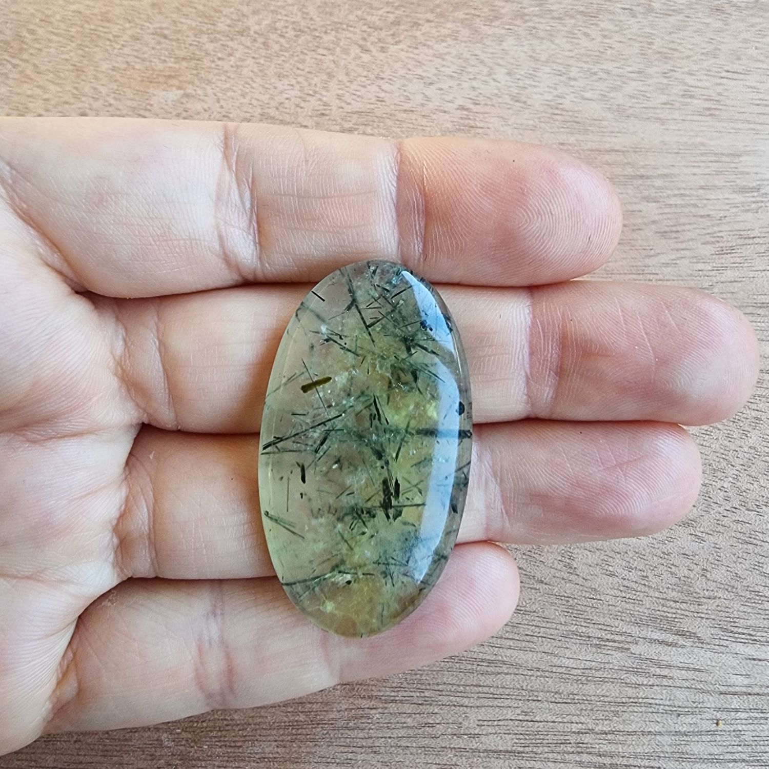 Prehnite with Epidote Cabochon / Pendant for jewelry making or diy craft projects 13.5gr
