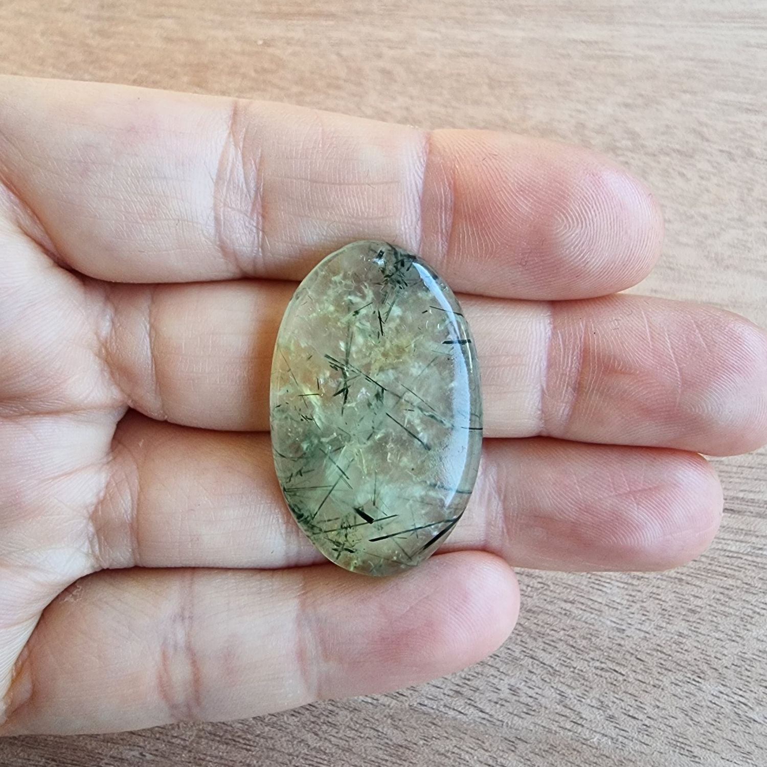 Prehnite with Epidote Cabochon / Pendant for jewelry making or diy craft projects 11.9gr