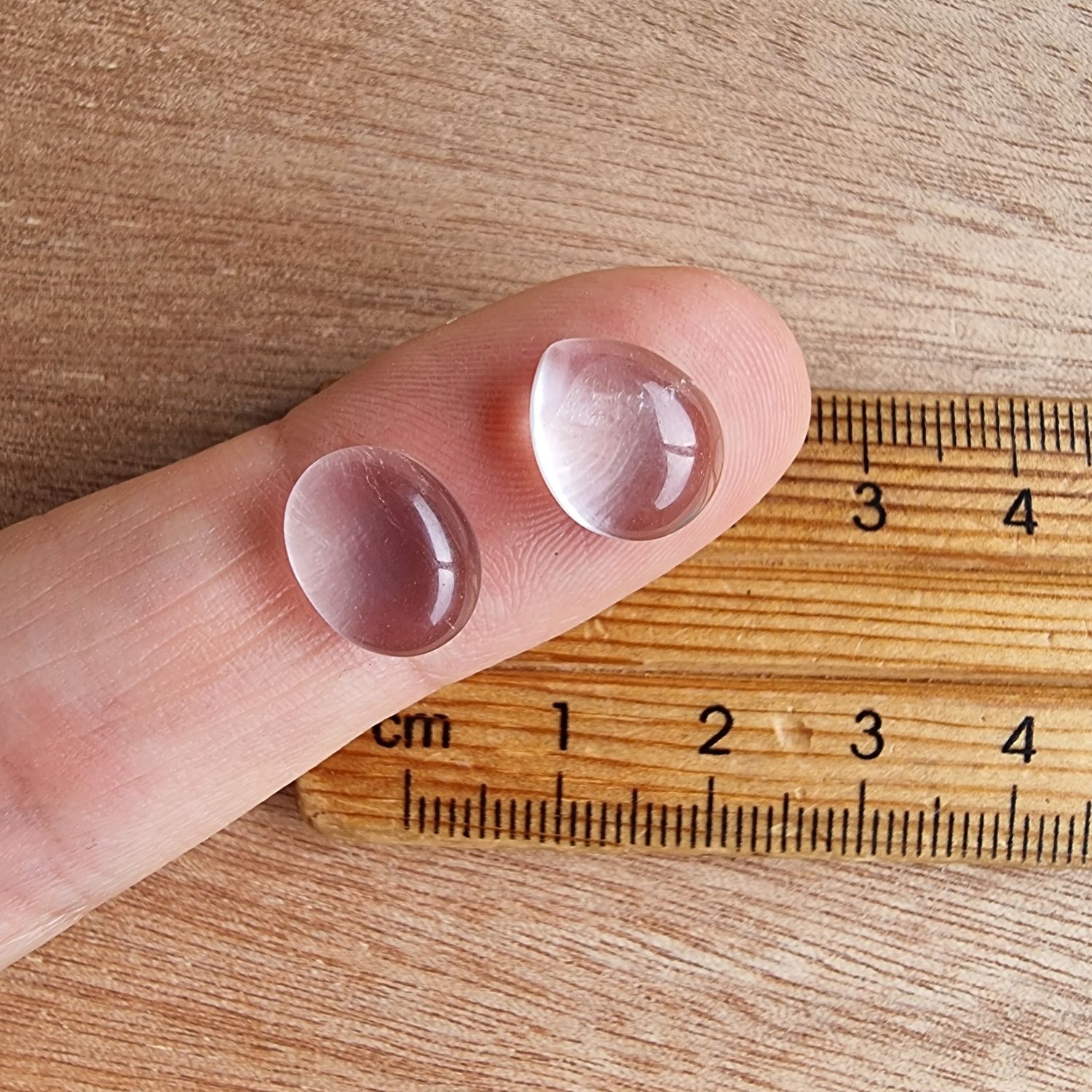 2 x Clear Rose Quartz Mini Flat Back Cabochon Lot / Pendant Lot 1.5gr