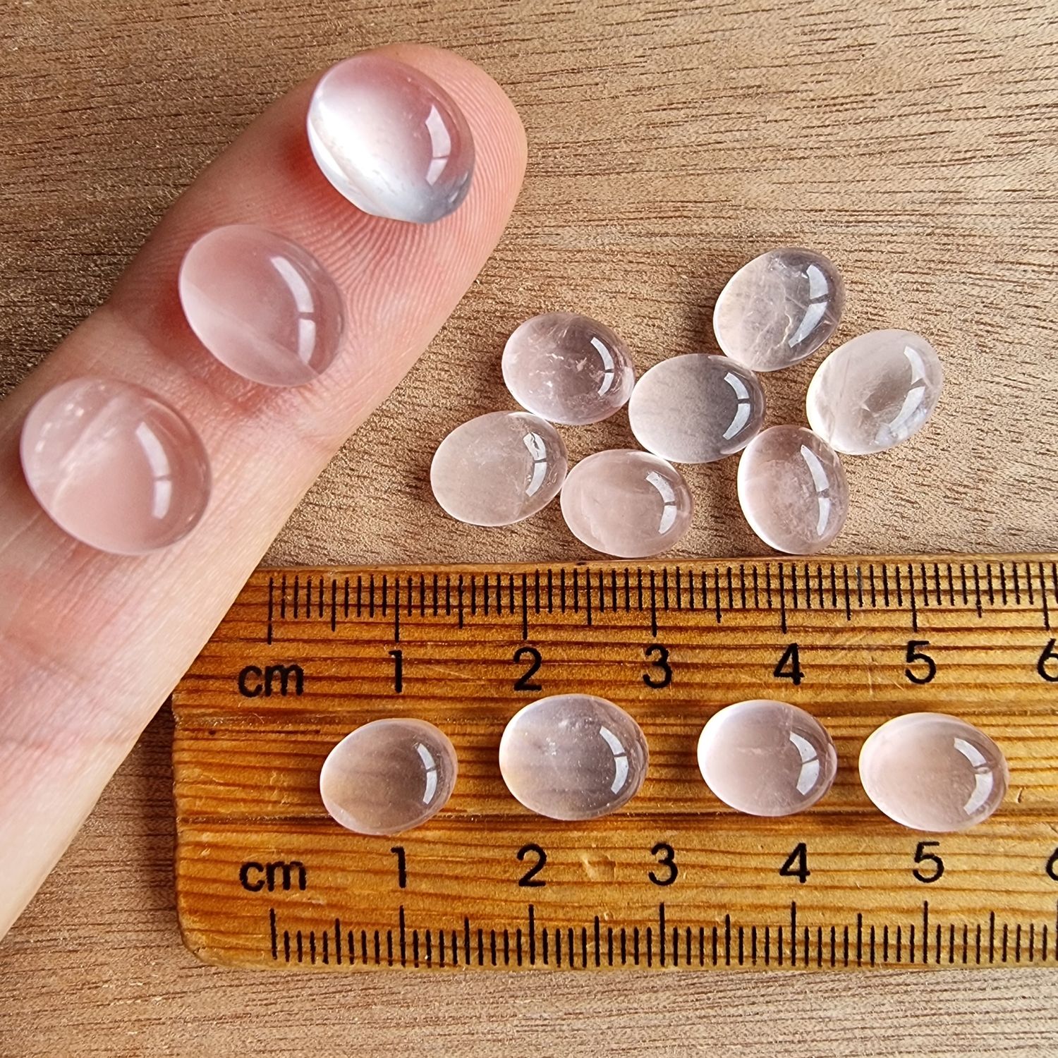 14 x Oval Rose Quartz Mini Flat Back Cabochon Lot / Pendant Lot 11.1gr