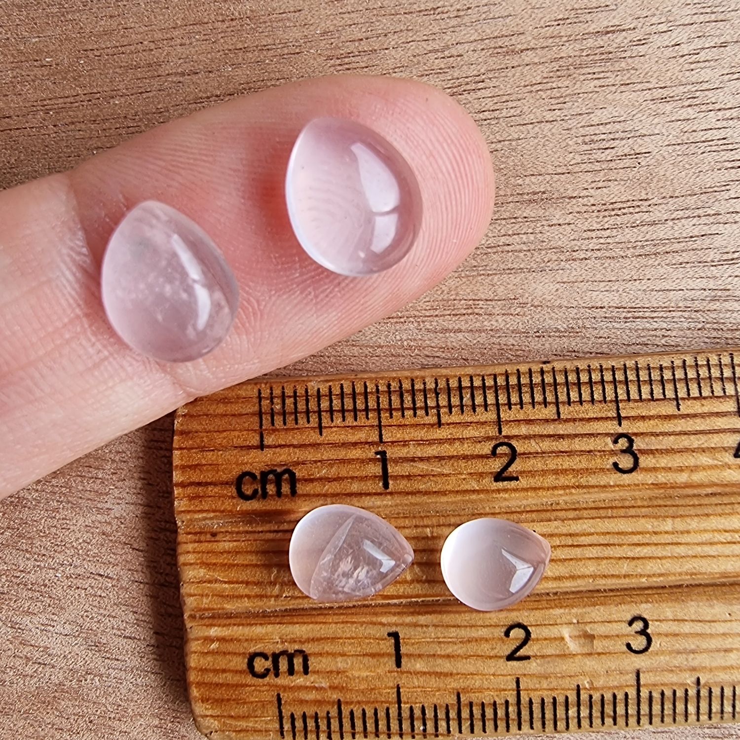 4 x Teardrop Rose Quartz Mini Flat Back Cabochon Lot / Pendant Lot 2.2gr