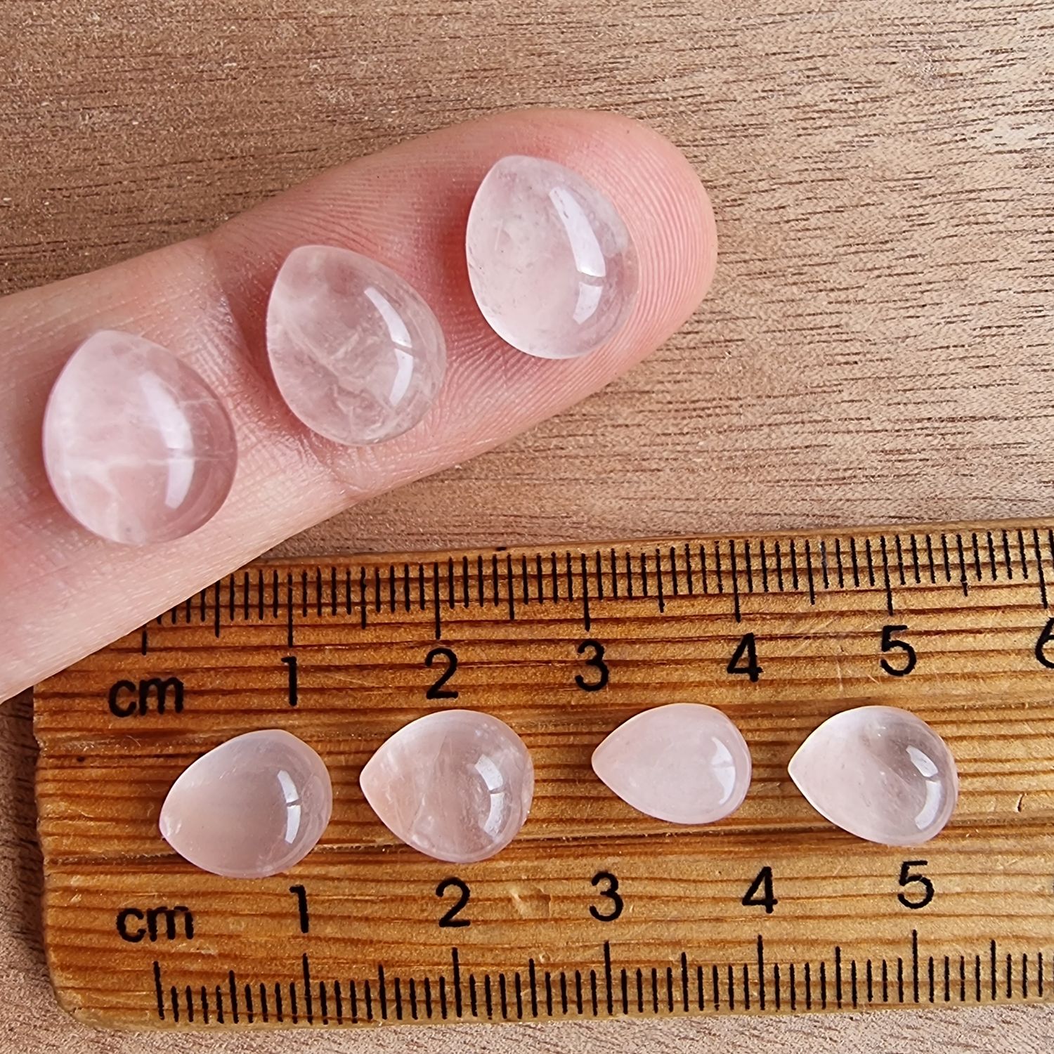 7 x Teardrop Rose Quartz Mini Flat Back Cabochon Lot / Pendant Lot 5.3gr