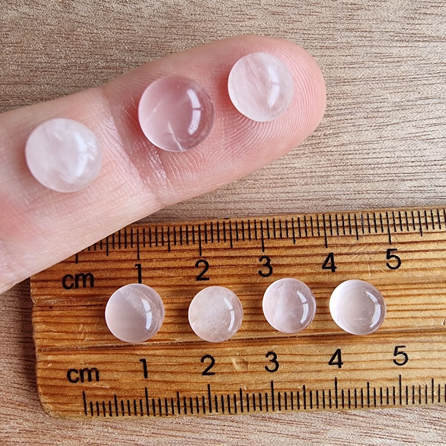 7 x Circle Rose Quartz Mini Flat Back Cabochon Lot / Pendant Lot 3.5gr