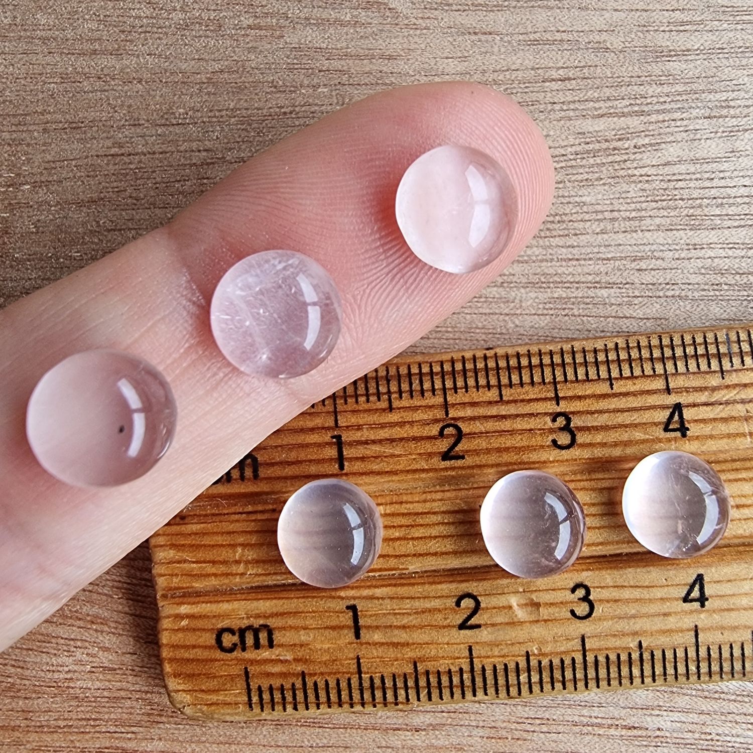 6 x Circle Rose Quartz Mini Flat Back Cabochon Lot / Pendant Lot 3.4gr