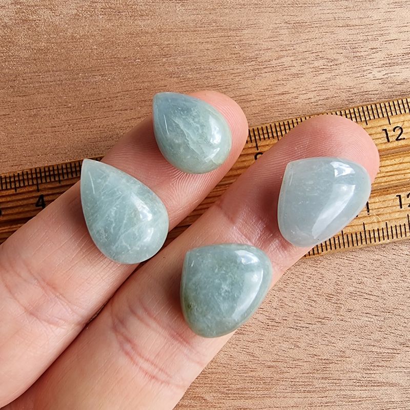 4 x Aquamarine Teardrop Mini Flat Back Cabochon Lot / Pendant Lot 7.4gr