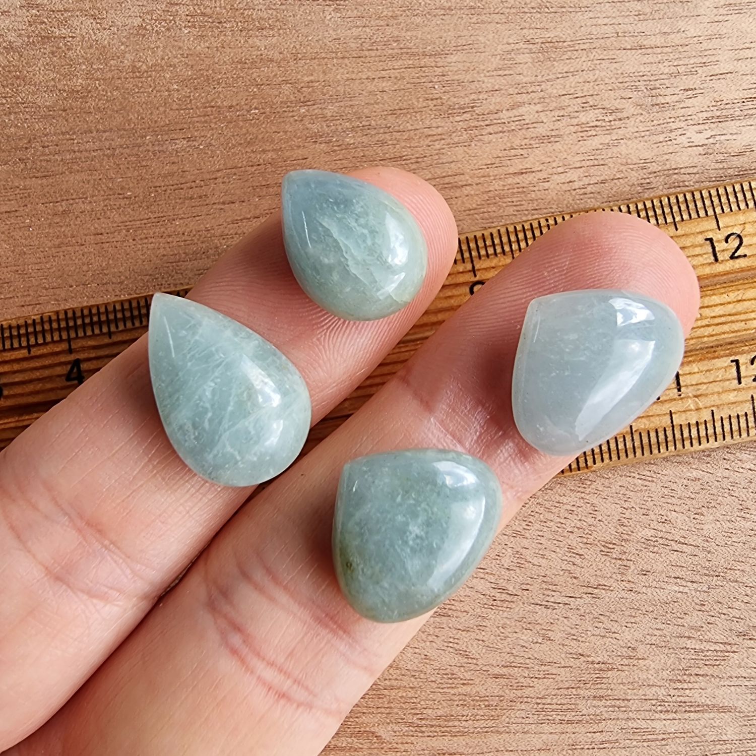 4 x Aquamarine Teardrop Mini Flat Back Cabochon Lot / Pendant Lot 7.4gr