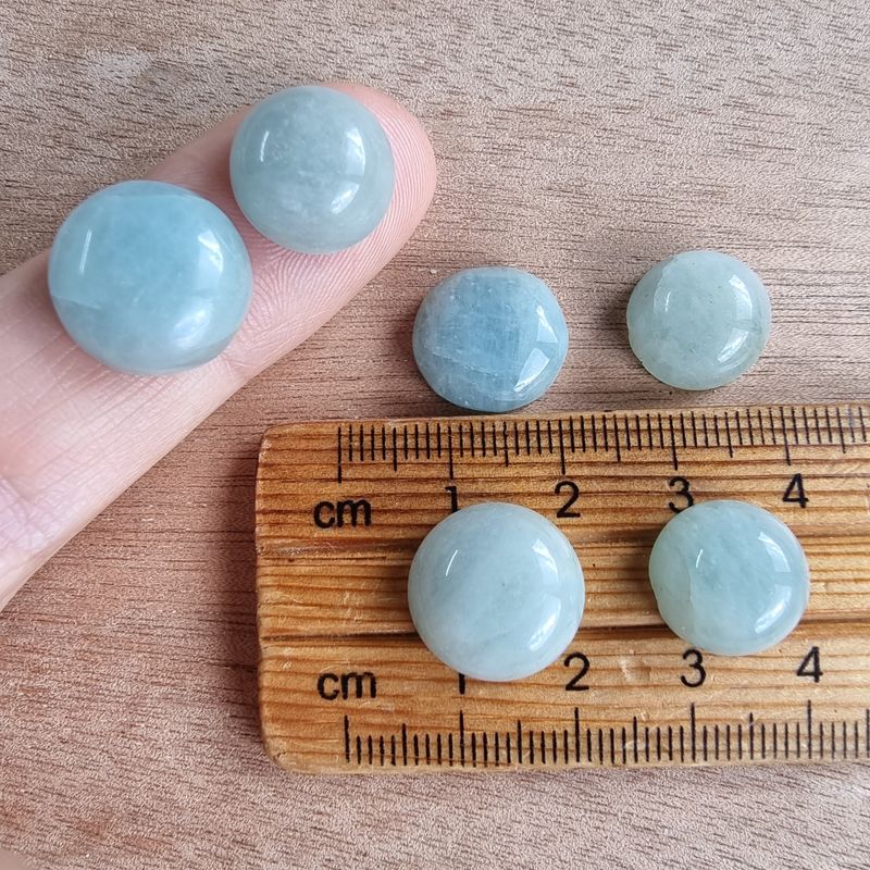 6 x Aquamarine Circle Round Mini Flat Back Cabochon Lot / Pendant Lot 11.7gr