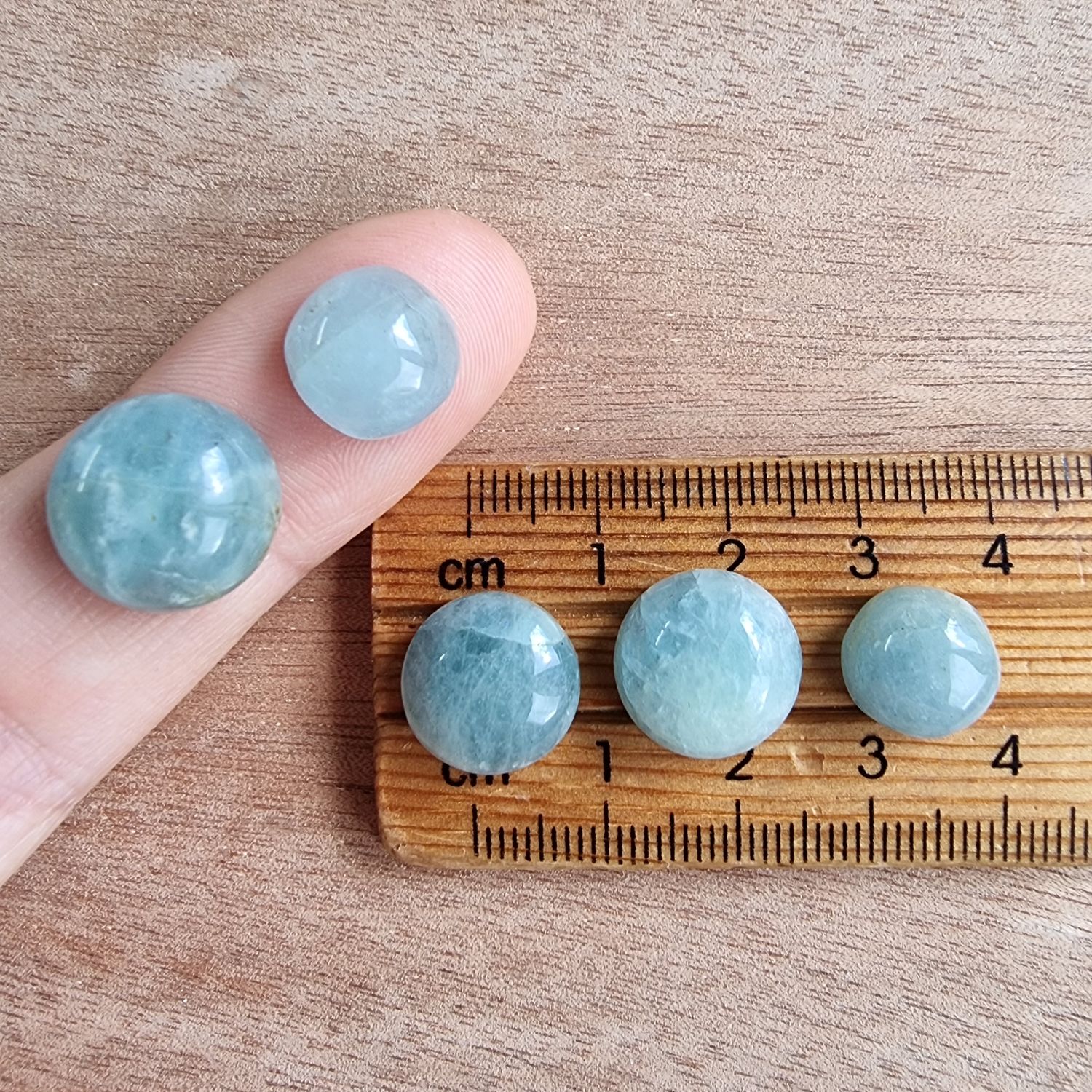 5 x Aquamarine Circle Round Mini Flat Back Cabochon Lot / Pendant Lot 8.2gr