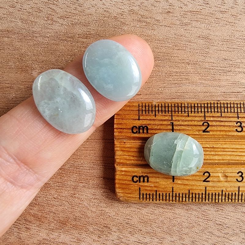 3 x Aquamarine Oval Mini Flat Back Cabochon Lot / Pendant Lot 4.4gr