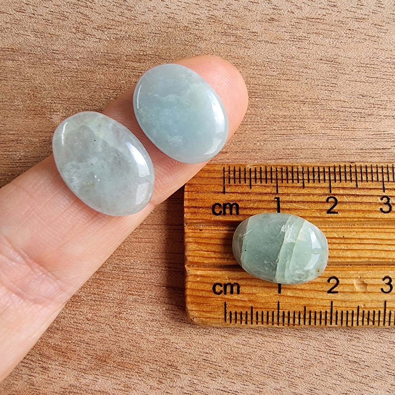 3 x Aquamarine Oval Mini Flat Back Cabochon Lot / Pendant Lot 4.4gr