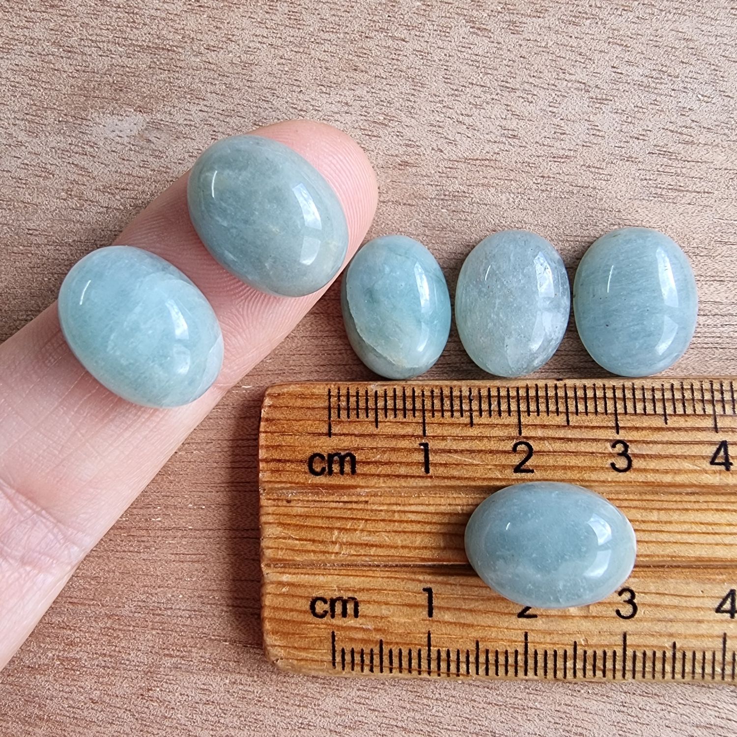 6 x Aquamarine Oval Mini Flat Back Cabochon Lot / Pendant Lot 13.1gr