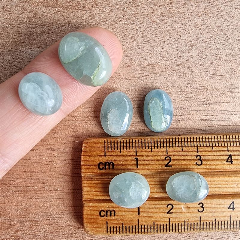 6 x Aquamarine Oval Mini Flat Back Cabochon Lot / Pendant Lot 7.2gr