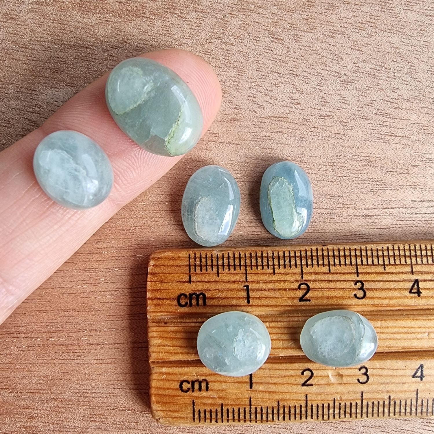 6 x Aquamarine Oval Mini Flat Back Cabochon Lot / Pendant Lot 7.2gr
