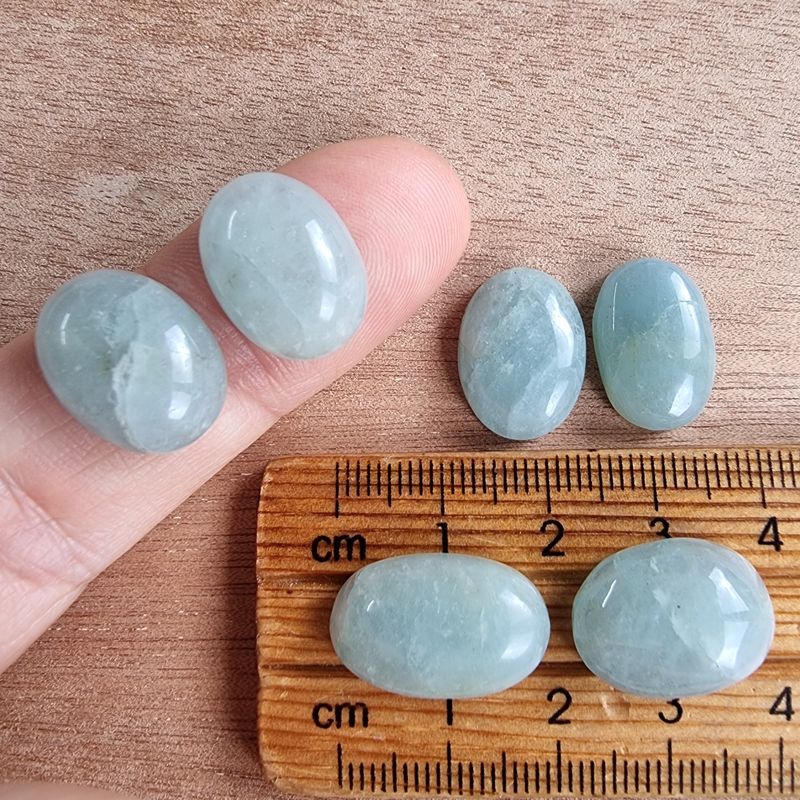 6 x Aquamarine Oval Mini Flat Back Cabochon Lot / Pendant Lot 12.1gr