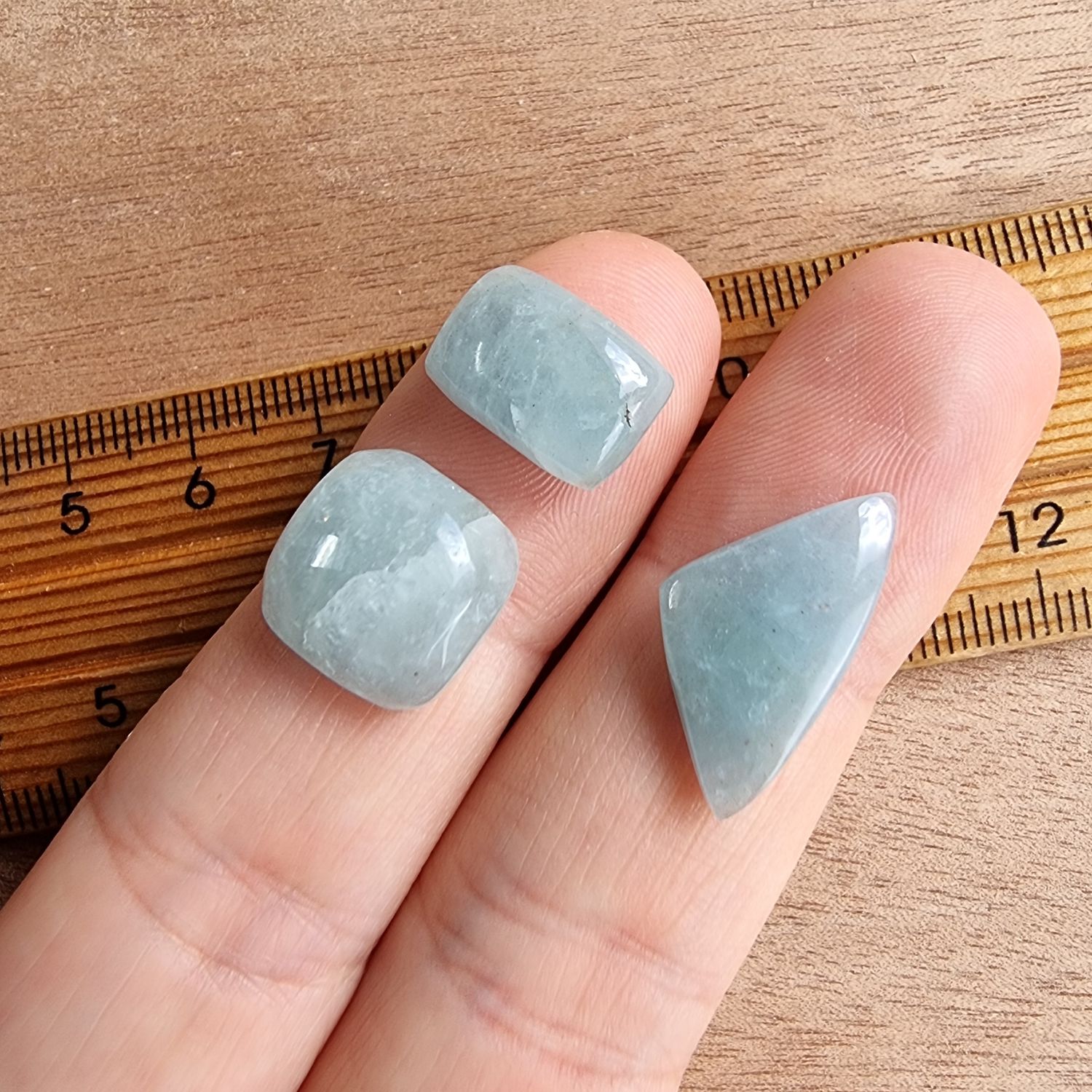 3 x Aquamarine Mixed Shape Mini Flat Back Cabochon Lot / Pendant Lot 4.5gr