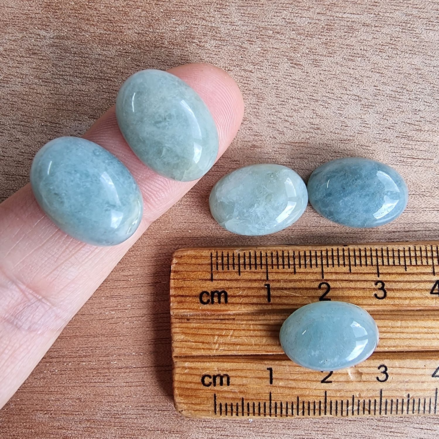 5 x Aquamarine Oval Mini Flat Back Cabochon Lot / Pendant Lot 14.3gr