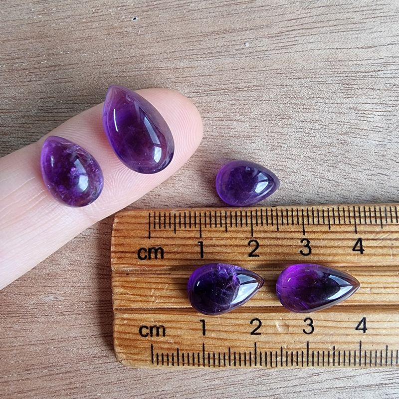 5 x Amethyst Teardrop Mini Flat Back Cabochon Lot / Pendant Lot 5.5gr