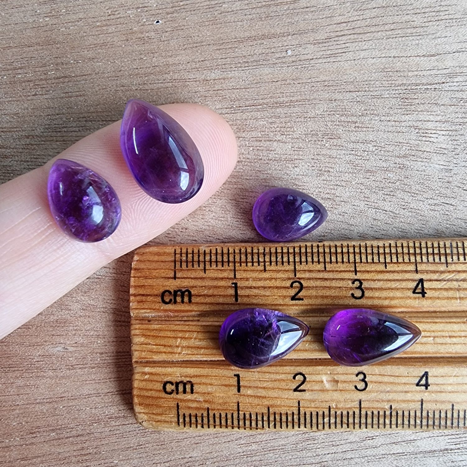5 x Amethyst Teardrop Mini Flat Back Cabochon Lot / Pendant Lot 5.5gr