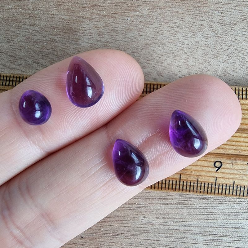 4 x Amethyst Teardrop Mini Flat Back Cabochon Lot / Pendant Lot 1.9gr