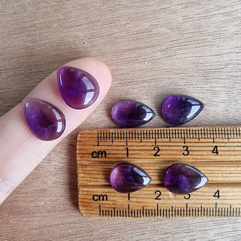 6 x Amethyst Teardrop Mini Flat Back Cabochon Lot / Pendant Lot 5.6gr