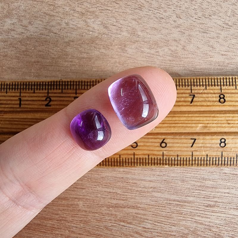 2 x Amethyst Cushion Mini Flat Back Cabochon Lot / Pendant Lot 2.2gr