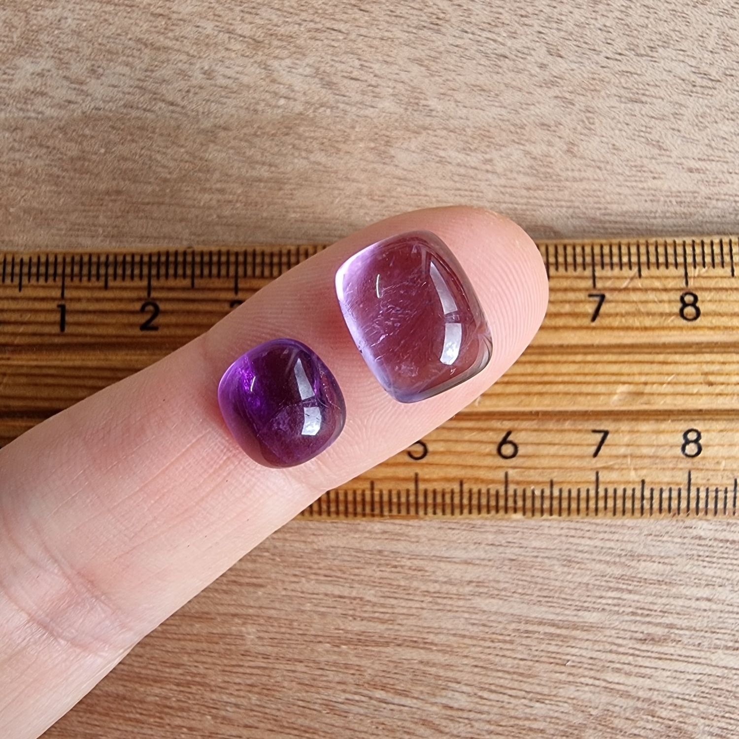 2 x Amethyst Cushion Mini Flat Back Cabochon Lot / Pendant Lot 2.2gr