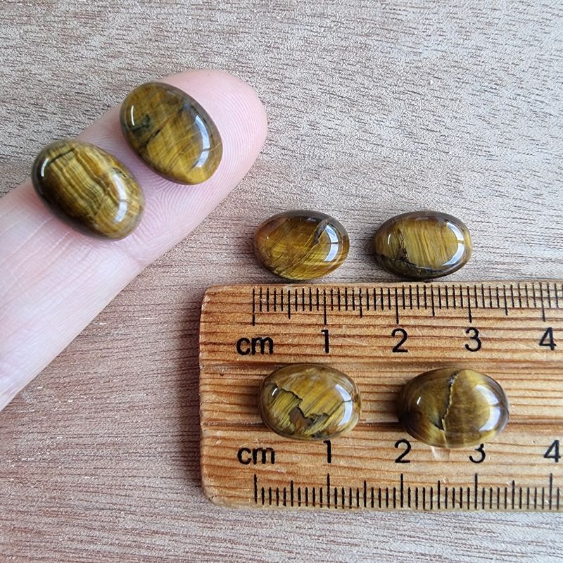 6 x Tiger Eye Oval Mini Flat Back Cabochon Lot / Pendant Lot 7.8gr