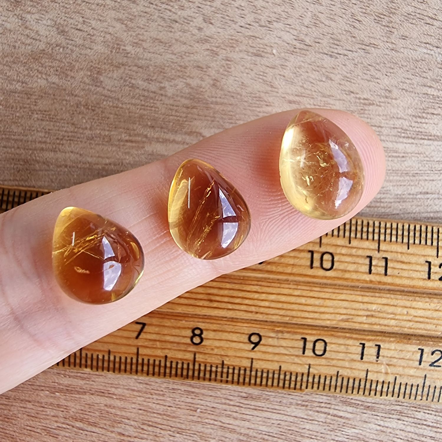 3 x Citrine Teardrop Mini Flat Back Cabochon Lot / Pendant Lot 3.4gr
