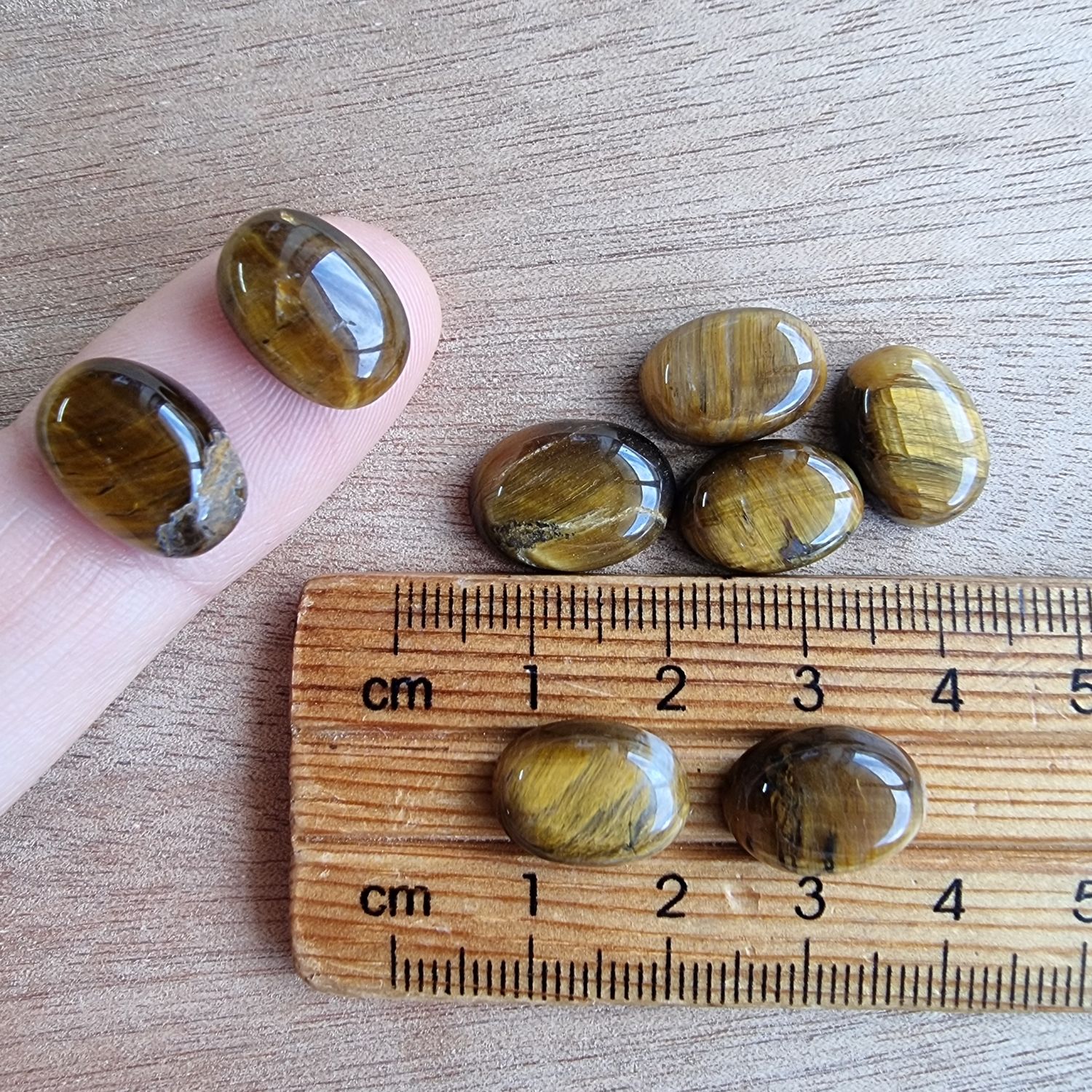 8 x Tiger Eye Oval Mini Flat Back Cabochon Lot / Pendant Lot 10.8gr