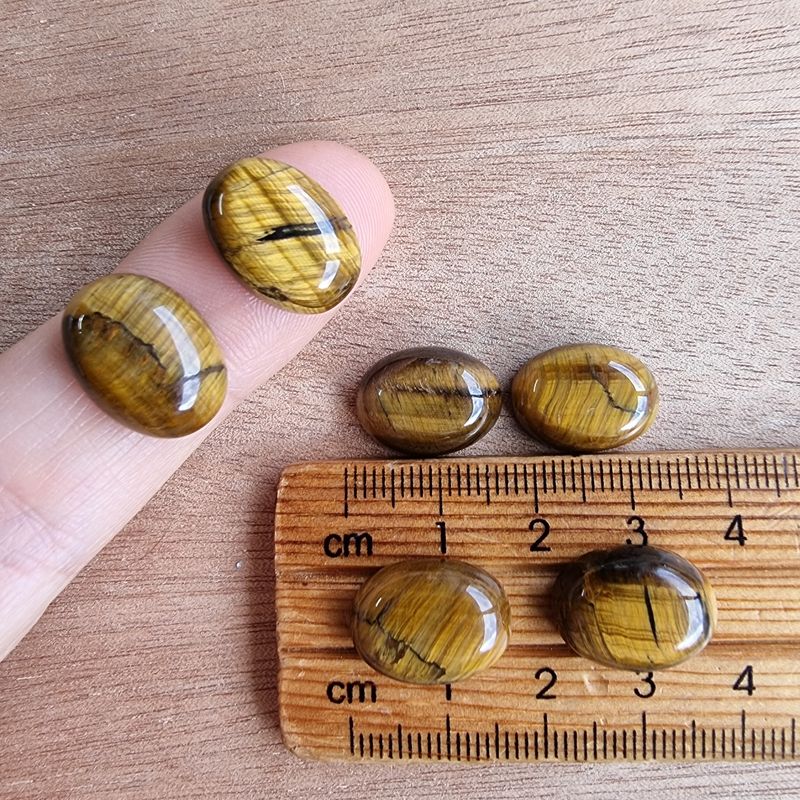 6 x Tiger Eye Oval Mini Flat Back Cabochon Lot / Pendant Lot 11.7gr