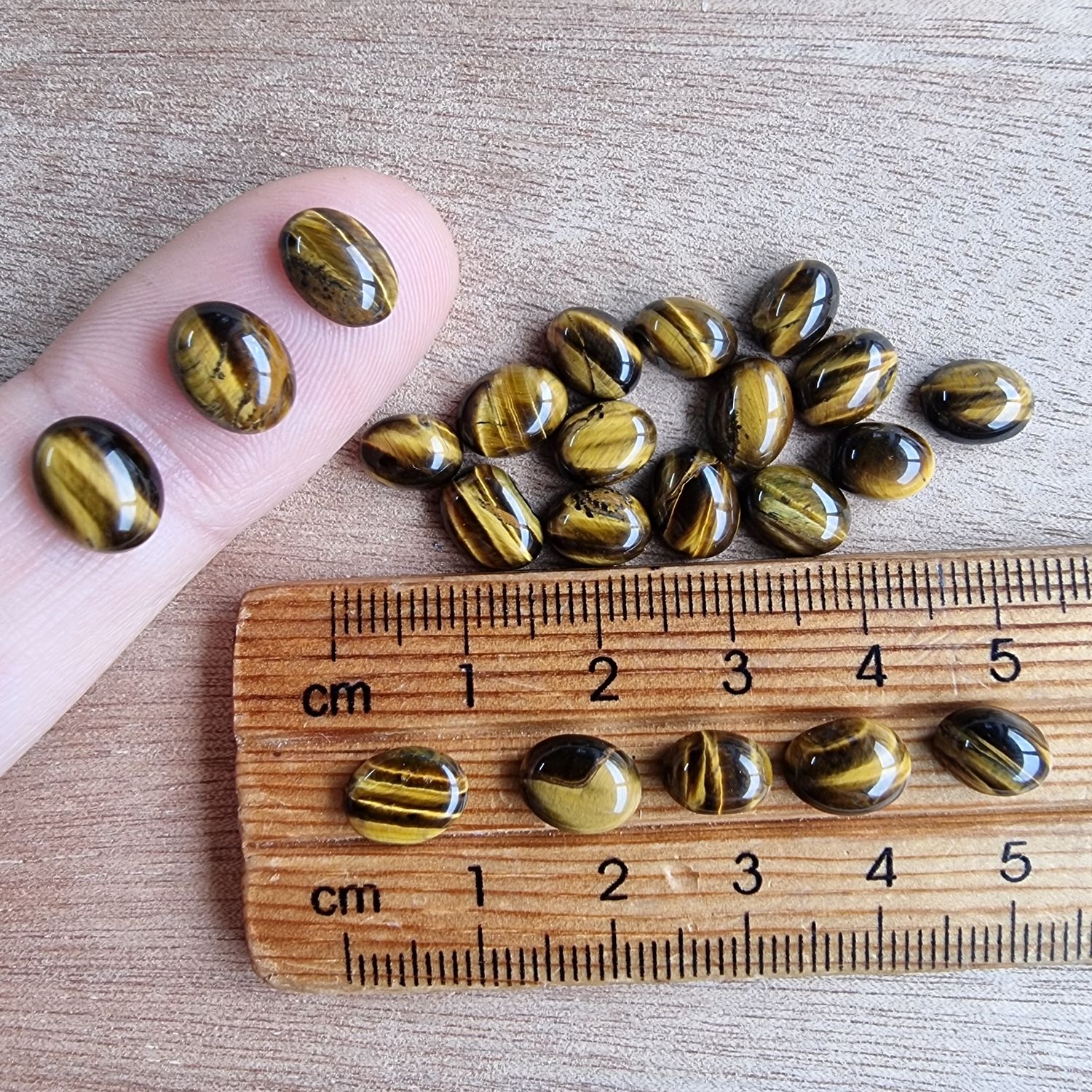 22 x Tiger Eye Oval Mini Flat Back Cabochon Lot / Pendant Lot 7.9gr
