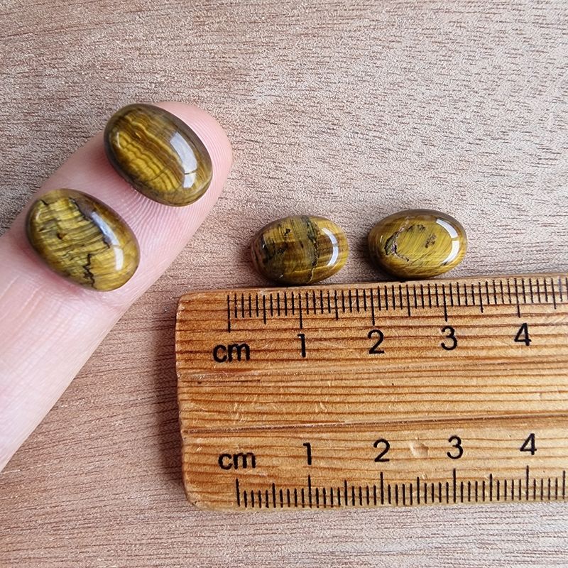 4 x Tiger Eye Oval Mini Flat Back Cabochon Lot / Pendant Lot 4.9gr