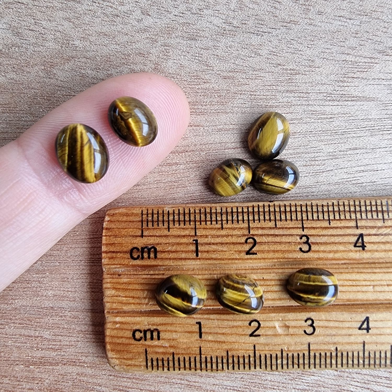 8 x Tiger Eye Oval Mini Flat Back Cabochon Lot / Pendant Lot 3.4gr