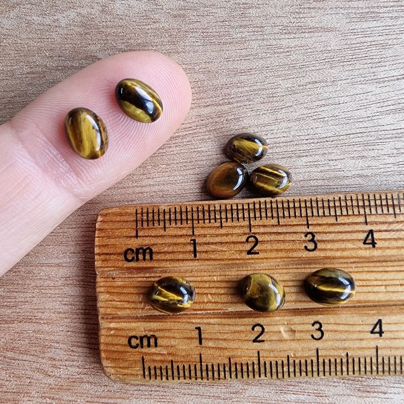 8 x Tiger Eye Oval Mini Flat Back Cabochon Lot / Pendant Lot 2.2gr
