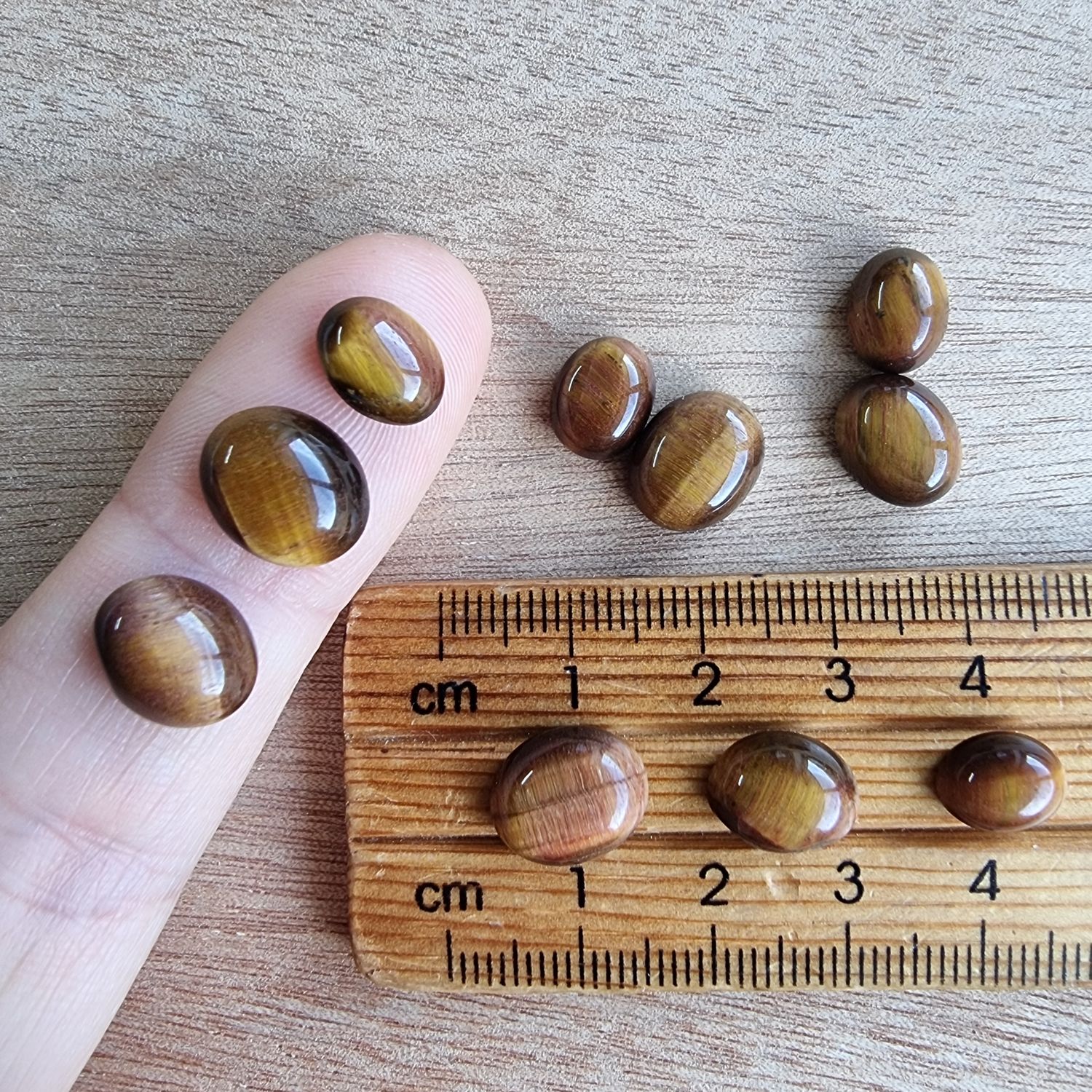10 x Tiger Eye Oval Mini Flat Back Cabochon Lot / Pendant Lot 7.1gr