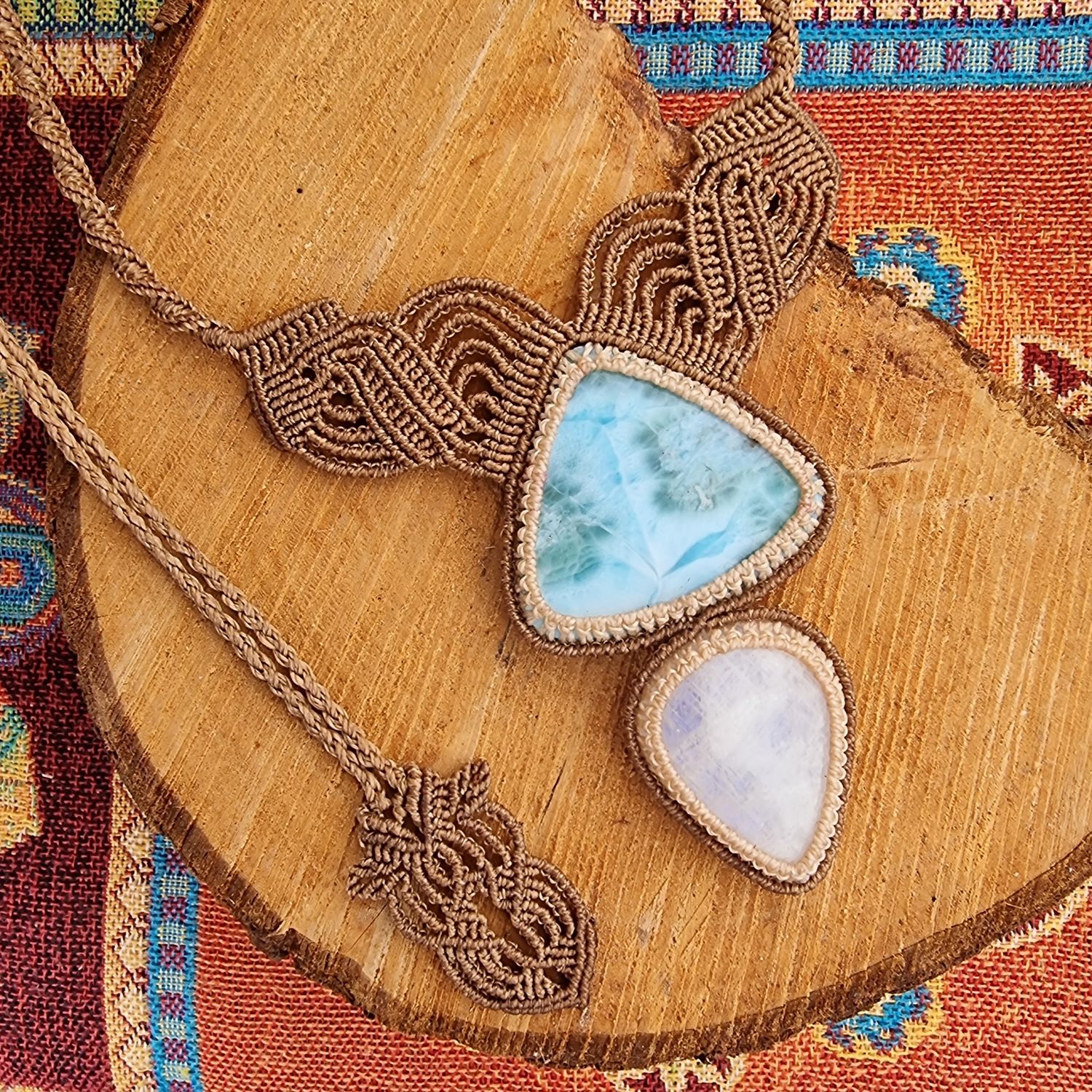 Moonstone &amp; Larimar Adjustable Micromacrame Necklace