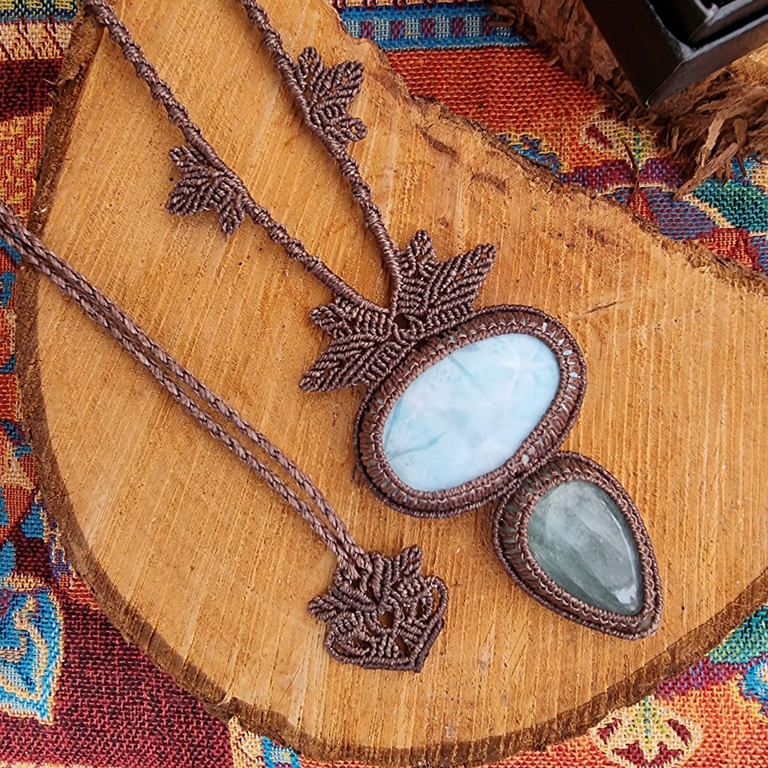 Aquamarine &amp; Larimar Adjustable Micromacrame Necklace